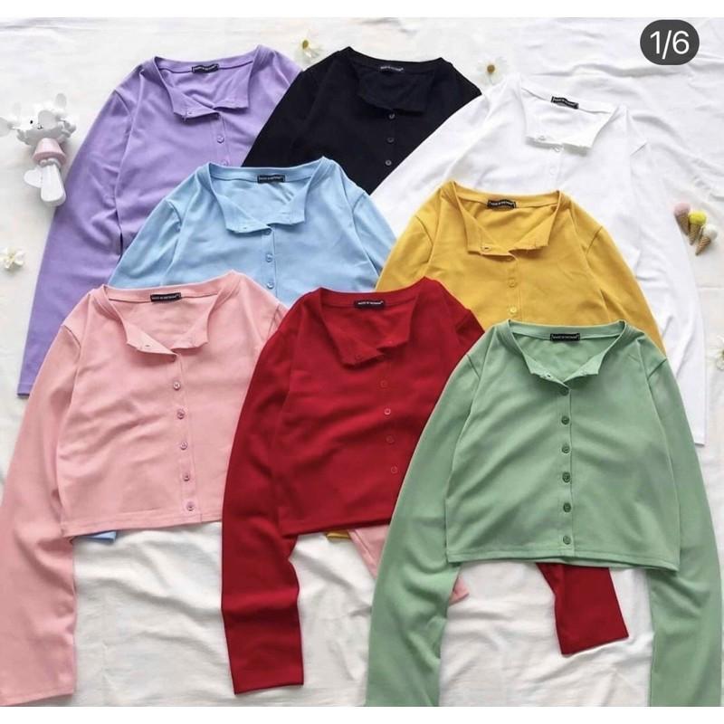 Áo croptop nút giả thun borip cao cấp