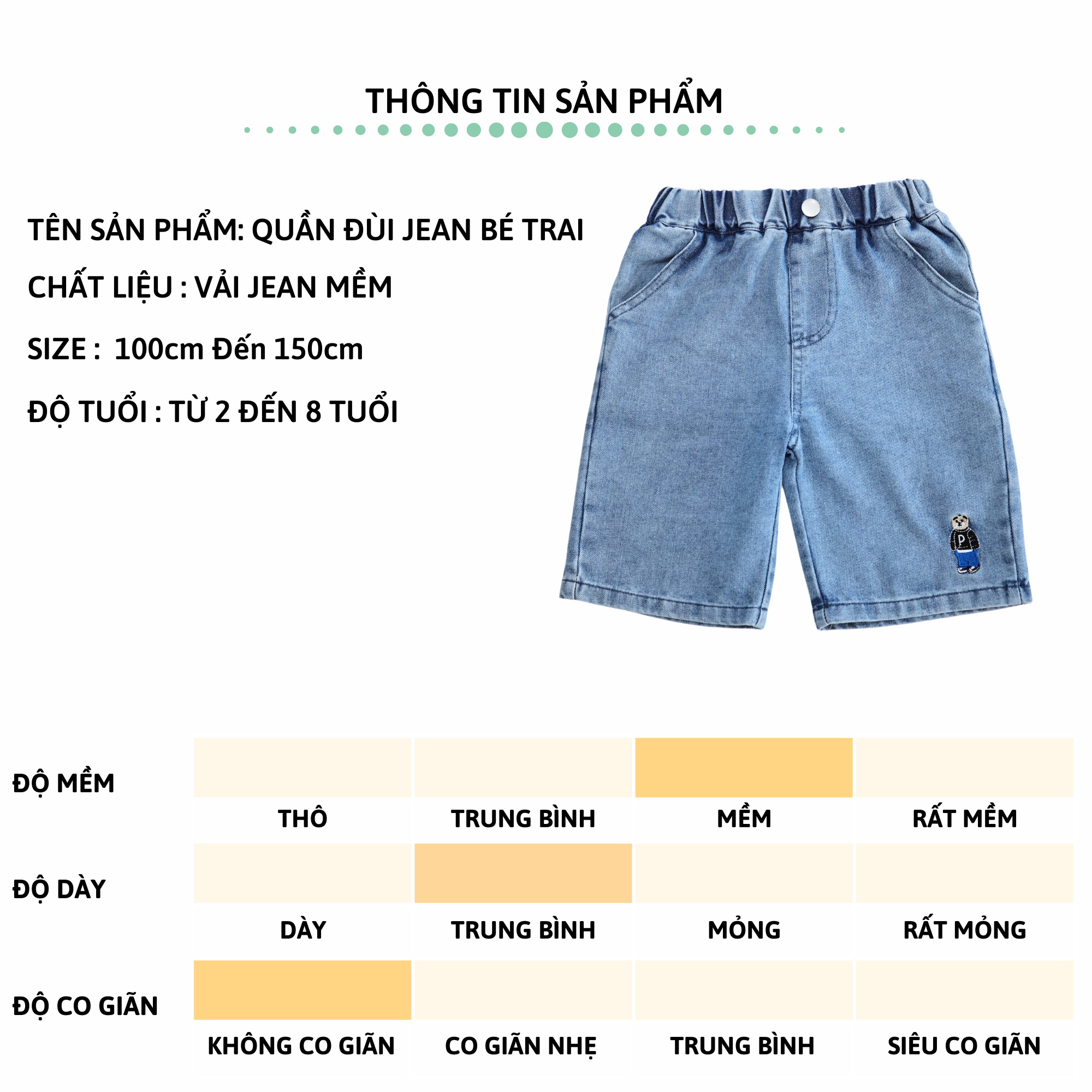 Quần short jean bé trai 27Kids KACADY Quần đùi bò mềm lưng chun nam cho trẻ từ 2-10 tuổi BSJE3