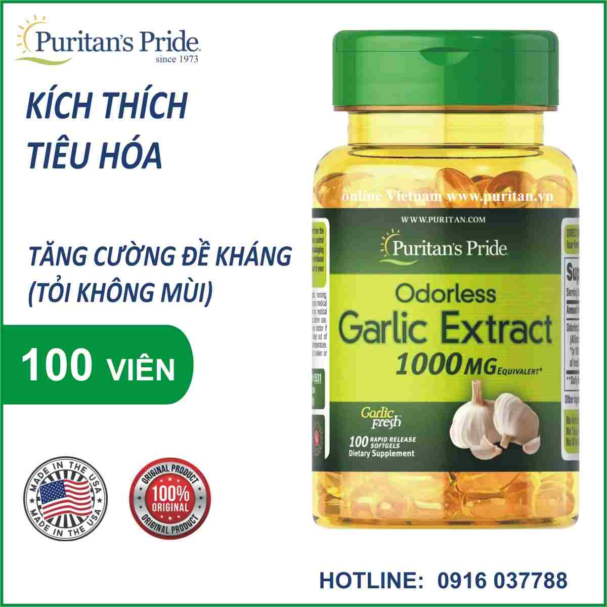 Tinh dầu tỏi Garlic Oil Puritan's Pride Mỹ giúp tăng sức đề kháng, giảm lượng cholesterol, phòng xơ vữa mạch, cao huyết áp - Massel Official-100viên/lọ