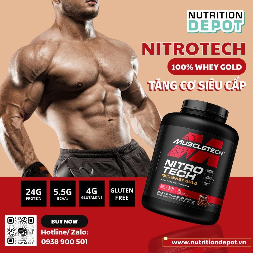 Sữa tăng cơ Nitrotech Whey Gold Muscletech 5lbs 69 lần dùng, Tăng cơ và phục hồi cơ nhanh chóng