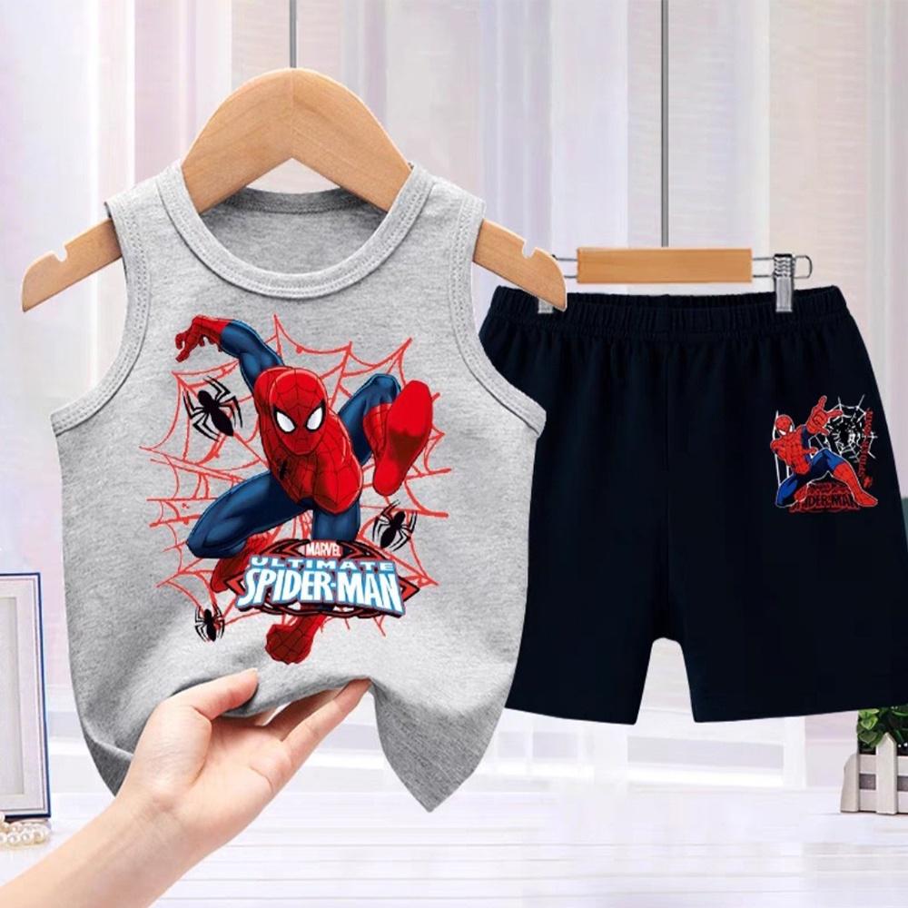 Bộ thời trang đùi cotton cho bé trai bé gái ba lỗ spider man