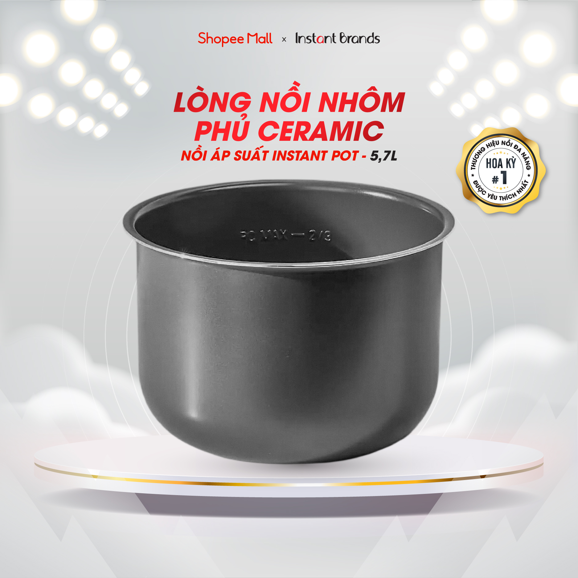 Lòng Nồi Chống Dính Phủ Ceramic Dành Cho Nồi Áp Suất Điện INSTANT POT 5.7L - Hàng Chính Hãng