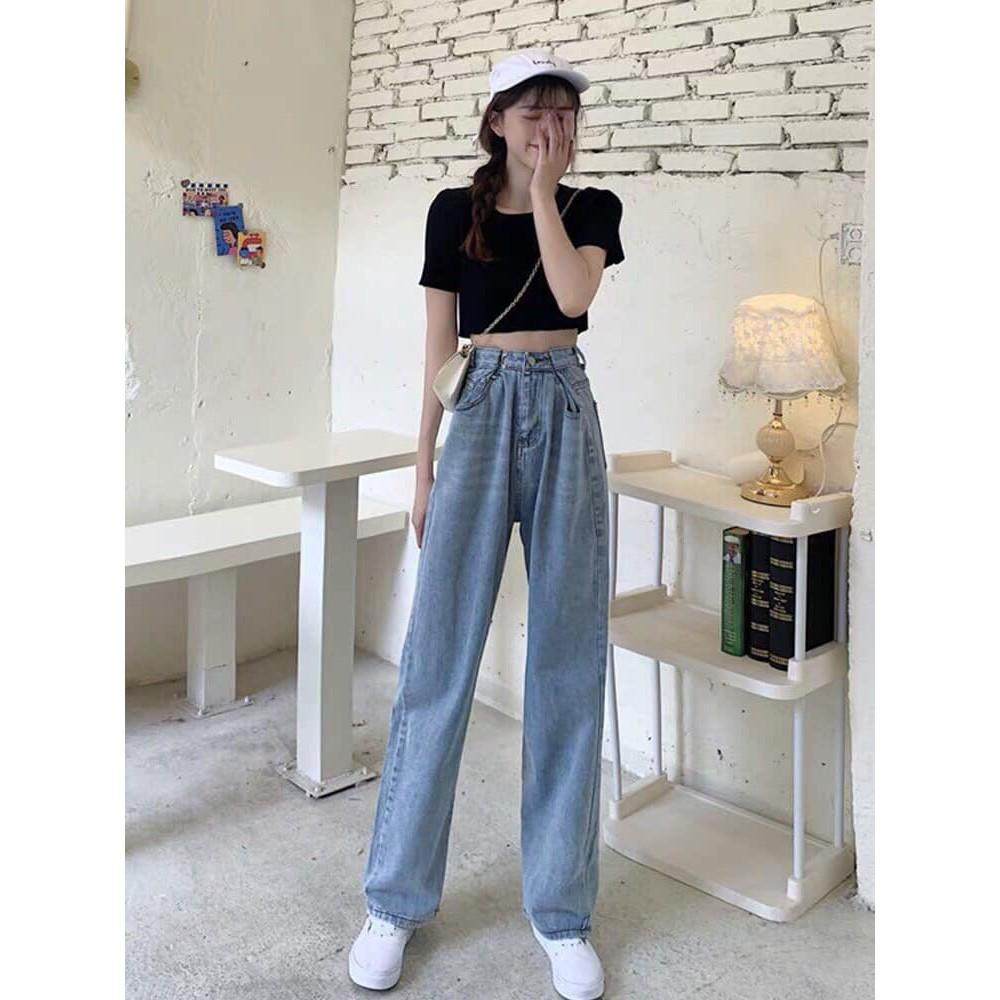 Quần bò ống rộng cạp khuy, quần jeans xuông