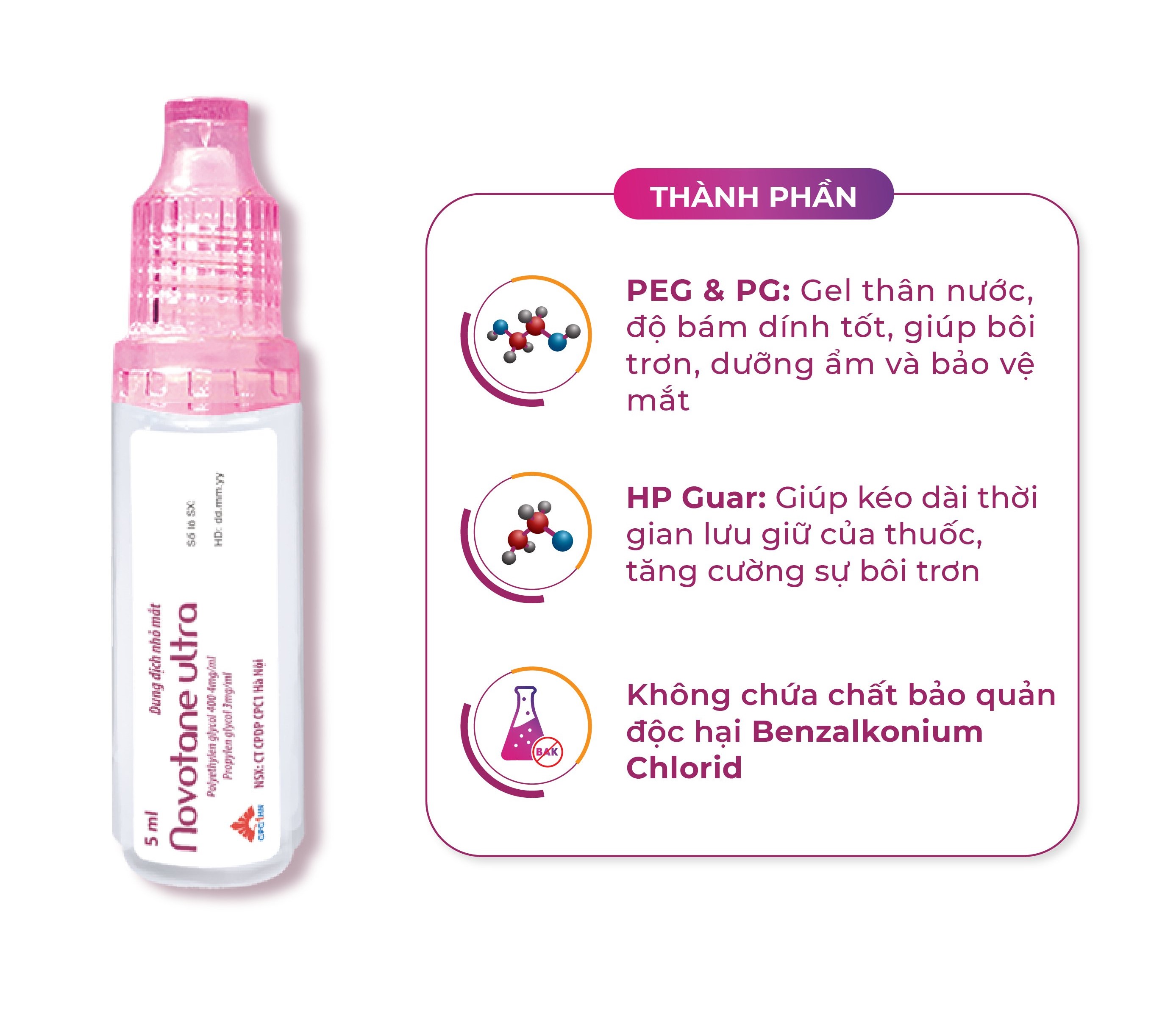 Combo 4 lọ Nước mắt nhân tạo Novotane Ultra 5ml giúp bảo vệ mắt, dưỡng ẩm, giảm khô, giảm mỏi mắt