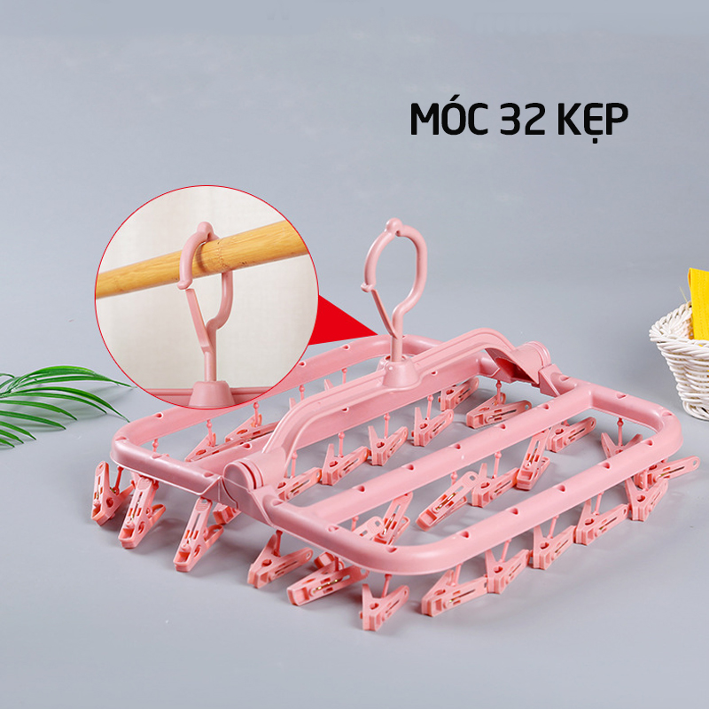 Giàn phơi đồ - móc chùm vuông nhựa cao cấp đa năng gấp gọn tiện lợi phơi, treo quần áo, khăn tất trẻ em.