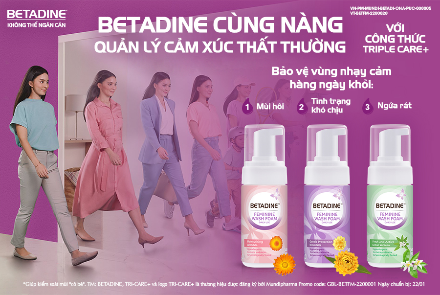 Bọt vệ sinh phụ nữ Betadine Feminine Wash Foam Daily Use Gentle Protection Immortelle 100ml