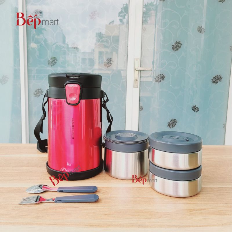 Bộ cơm hộp giữ nhiệt LocknLock LHC8034 dung tích 2L- kèm túi đựng, thép không gỉ - Hàng chính hãng
