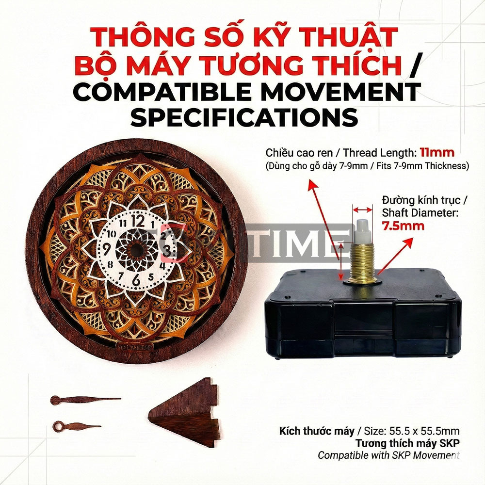 Đồng hồ gỗ 3D nghệ thuật – Đồng hồ để bàn trang trí – Máy kim trôi không ồn – Quà tặng độc đáo