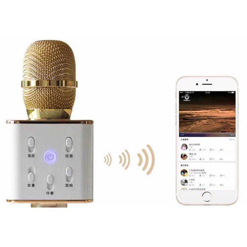 Micro hát karaoke blutooth Q7S dòng 2021, mic bluetooth kèm loa thu âm, bass vang kèm hộp chống sốc