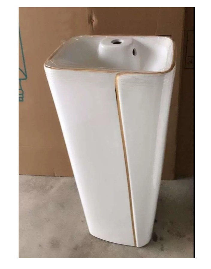 Lavabo đặt sàn kiểu trụ đứng xám viền vàng và các màu khác để lựa chọn