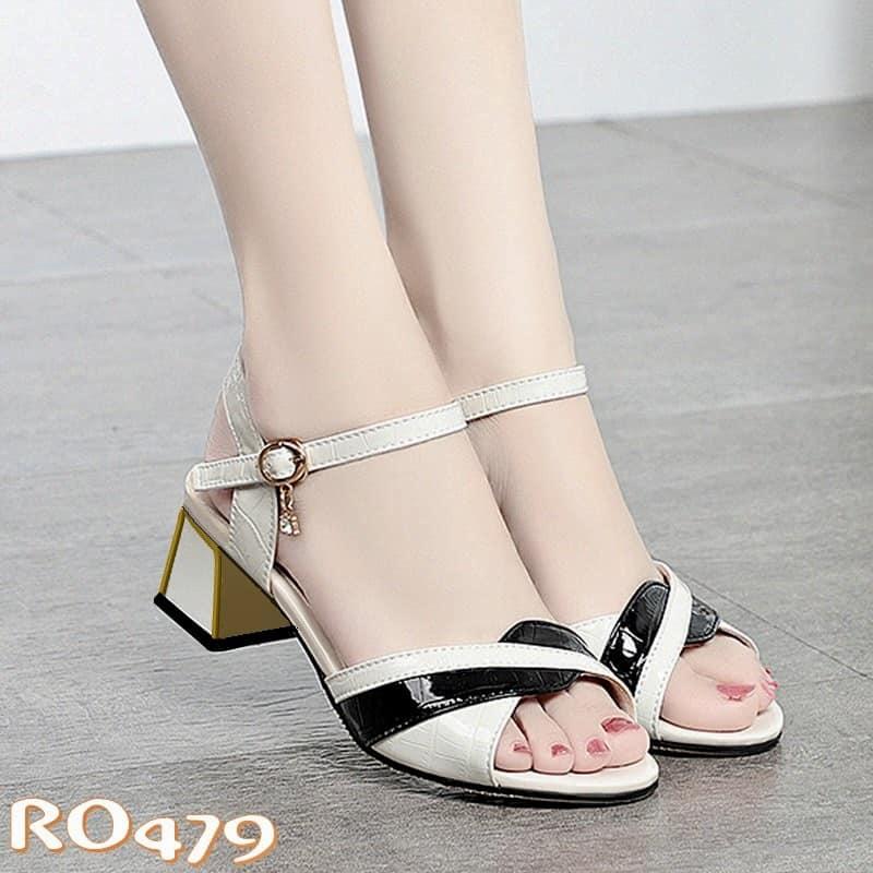 Giày sandal nữ cao gót 4 phân hàng hiệu rosata đẹp hai màu đen đỏ ro479