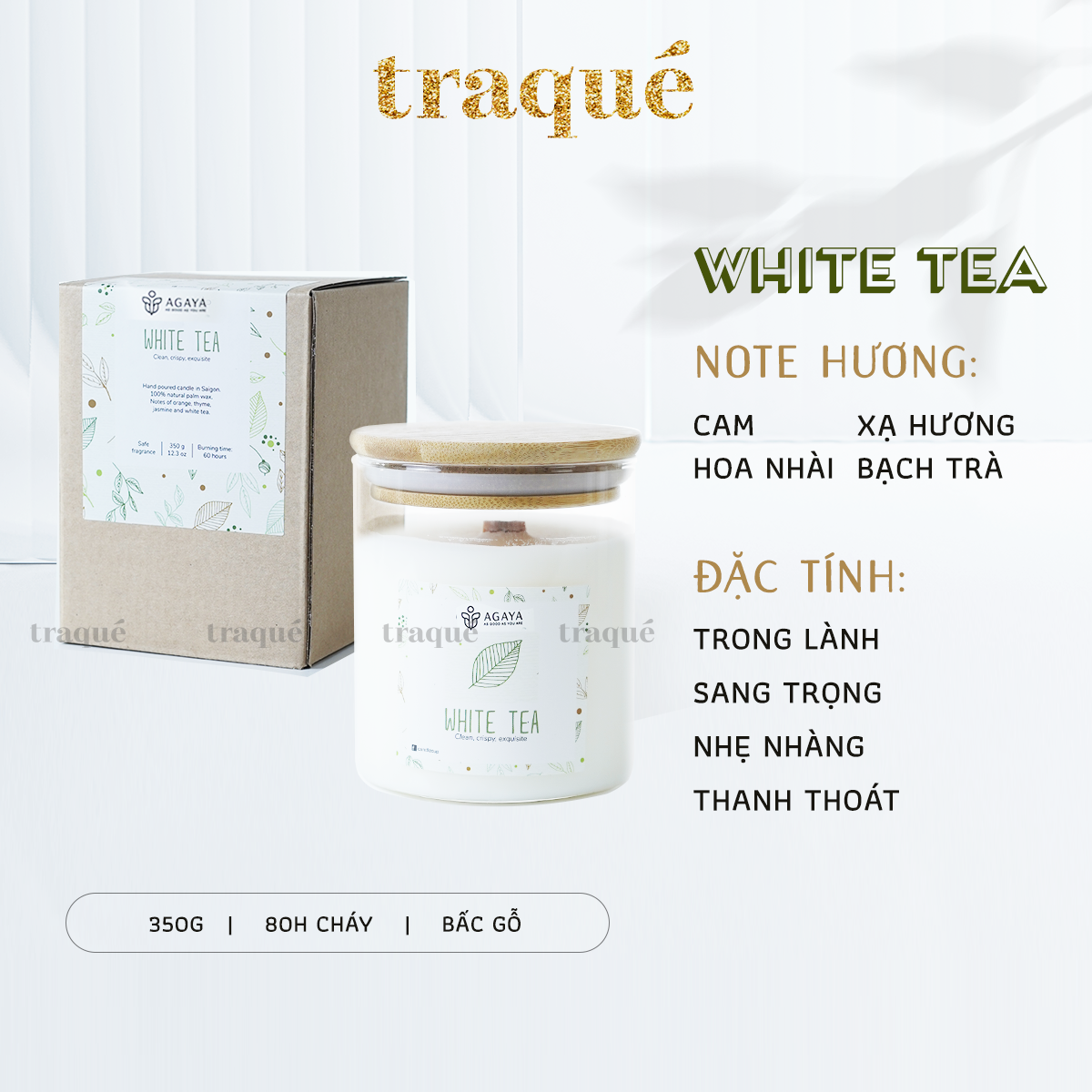 Nến thơm tinh dầu cao cấp không khói an toàn Candle Cup - WHITE TEA - L - 350G
