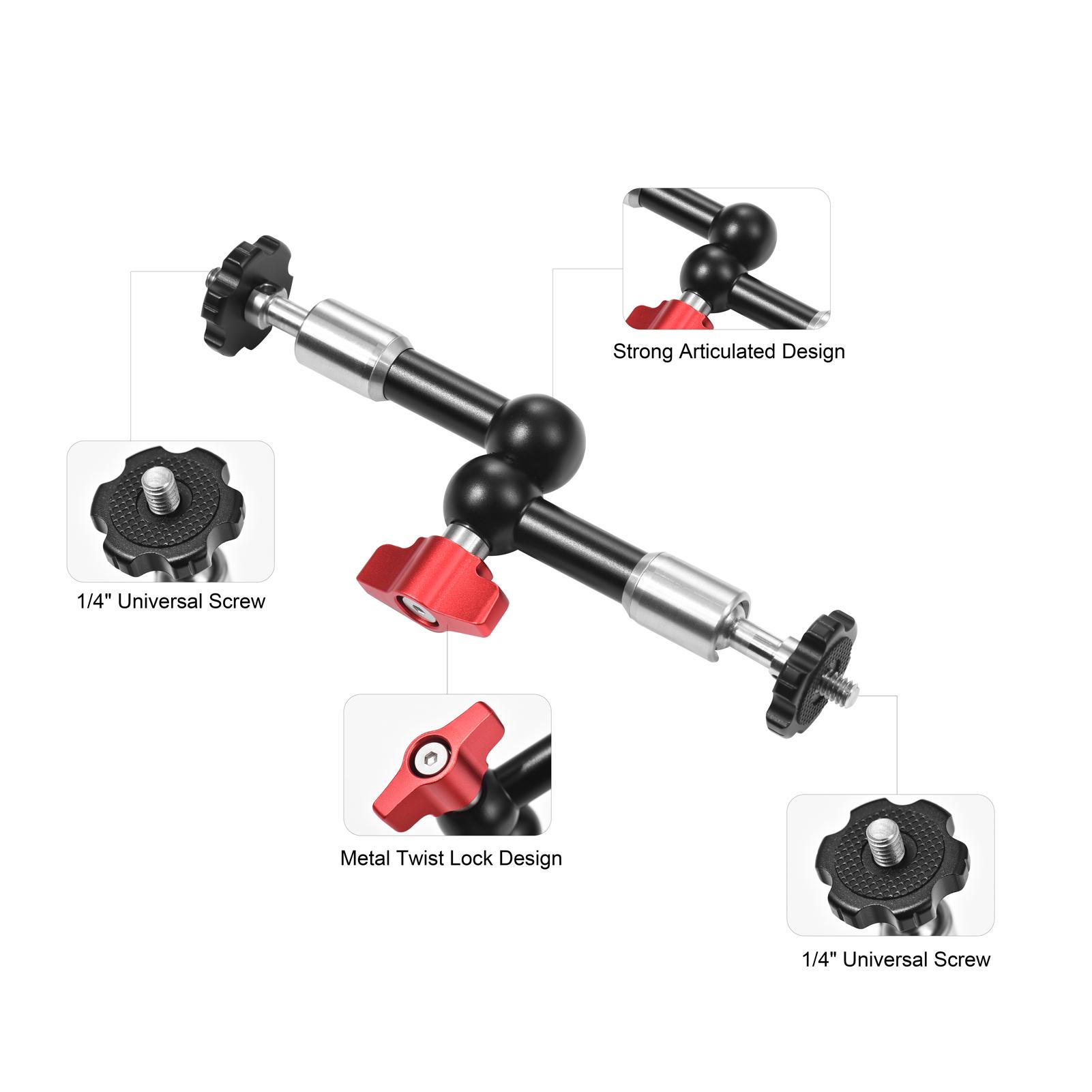 7 Inch Adjustable Articulating Friction Magic Arm Flexible Extension Bracket Aluminum Alloy with Dual 1/4 Inch Screw 360° Rotatable for Video Monitor LED Light Flash