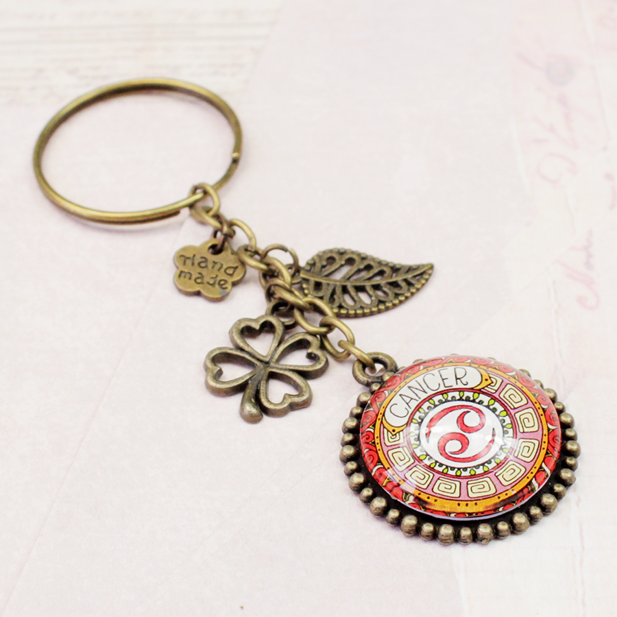 Móc khóa 12 cung hoàng đạo Zodiac màu sắc tươi sáng phong cách retro siêu đẹp 06646-MK0025