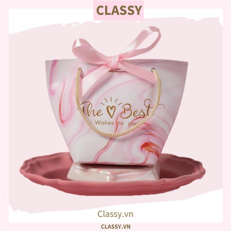 Classy Túi giấy đựng quà thắt nơ in hình dễ thương 14 X 7 X 10 CM đựng son, trang sức, quà tặng đám cưới, lễ tết (Q301)