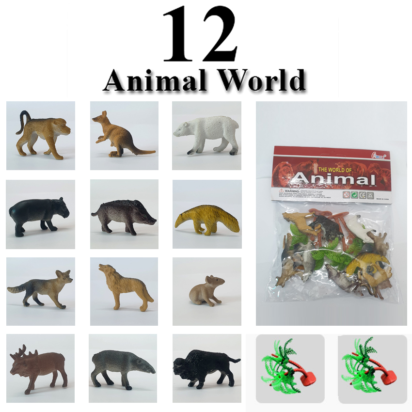 Bộ 12 đồ chơi sở thú kèm cây trang trí New4all Animal World cho bé 2-4 tuổi