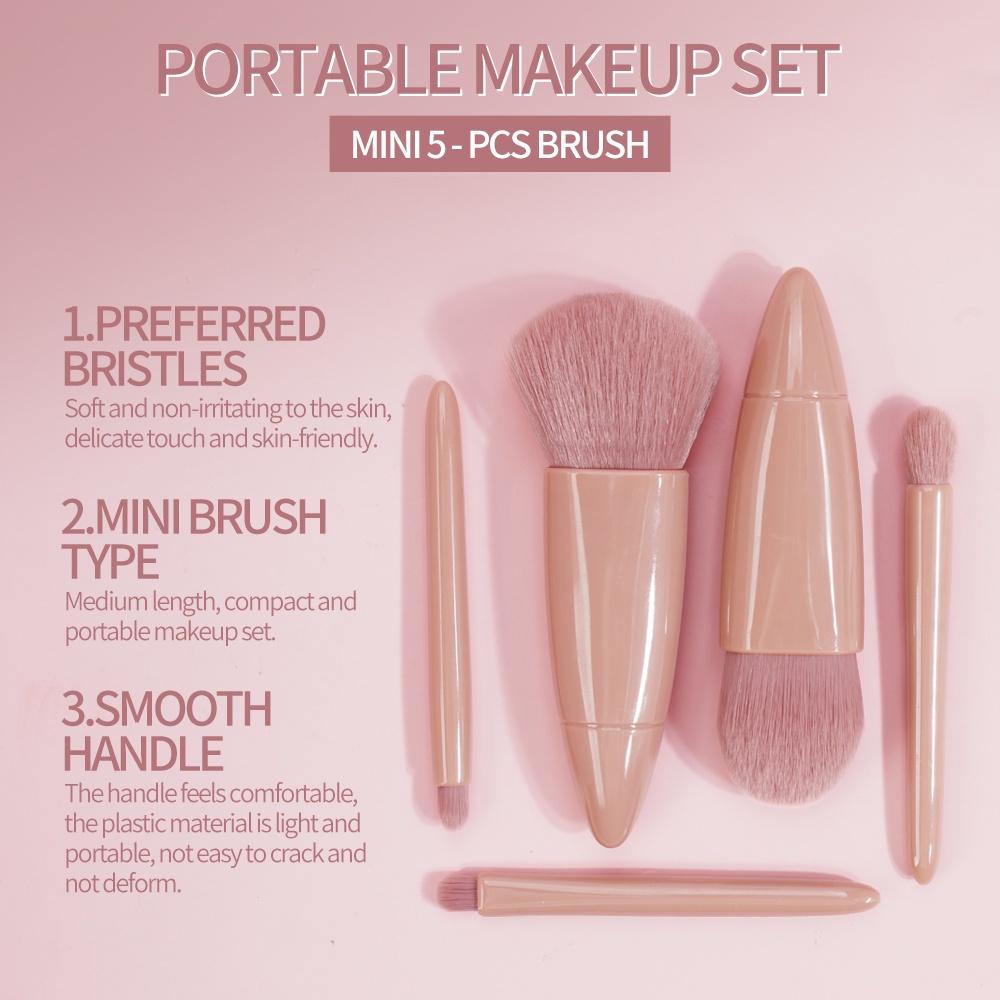 Hộp 5 Cọ Trang Điểm Makeup Có Gương  Soi Cao Cấp Nhỏ Gọn Tiện Lợi