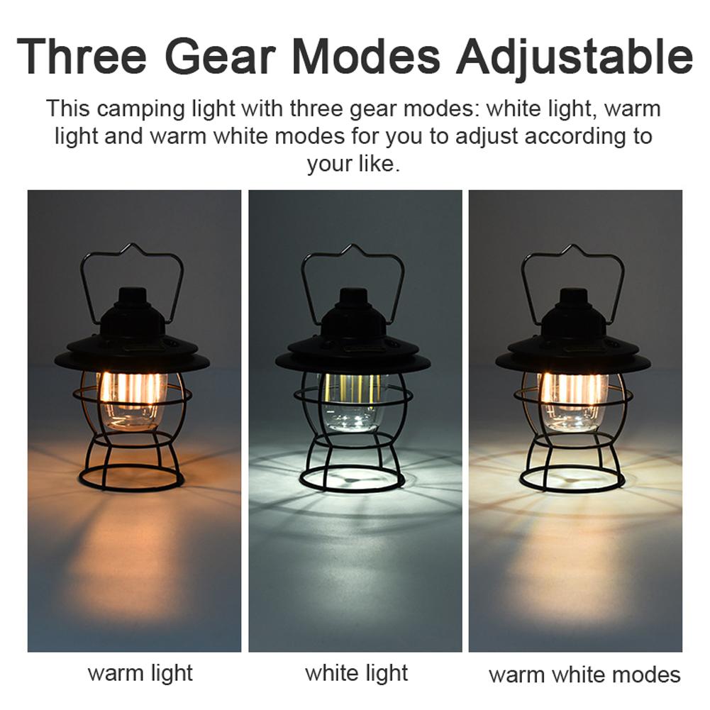 Đèn sạc USB nhẹ phong cách retro chiếu sáng 3 chế độ dùng ngoài trời cắm trại đi bộ đường dài