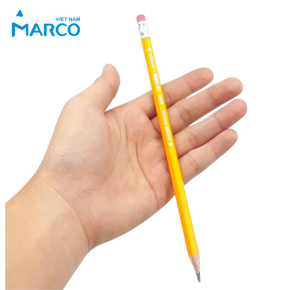 Hộp 12 Bút Chì 2B Marco Thân Vàng Có Tẩy - Bút chì phù hợp thi trắc nghiệm, ngòi chì mềm dễ chuốt, tập viết