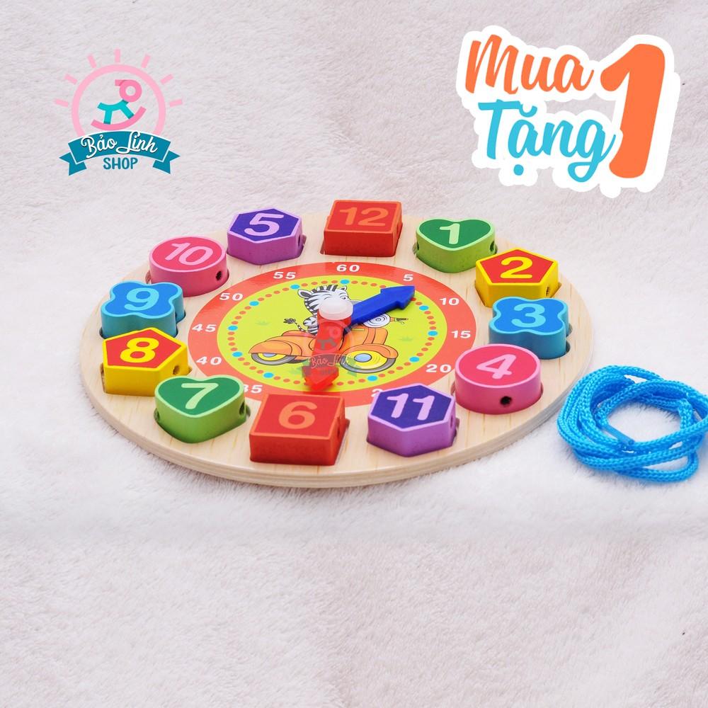 Đồng hồ gỗ kèm xâu hạt| Đồ chơi an toàn