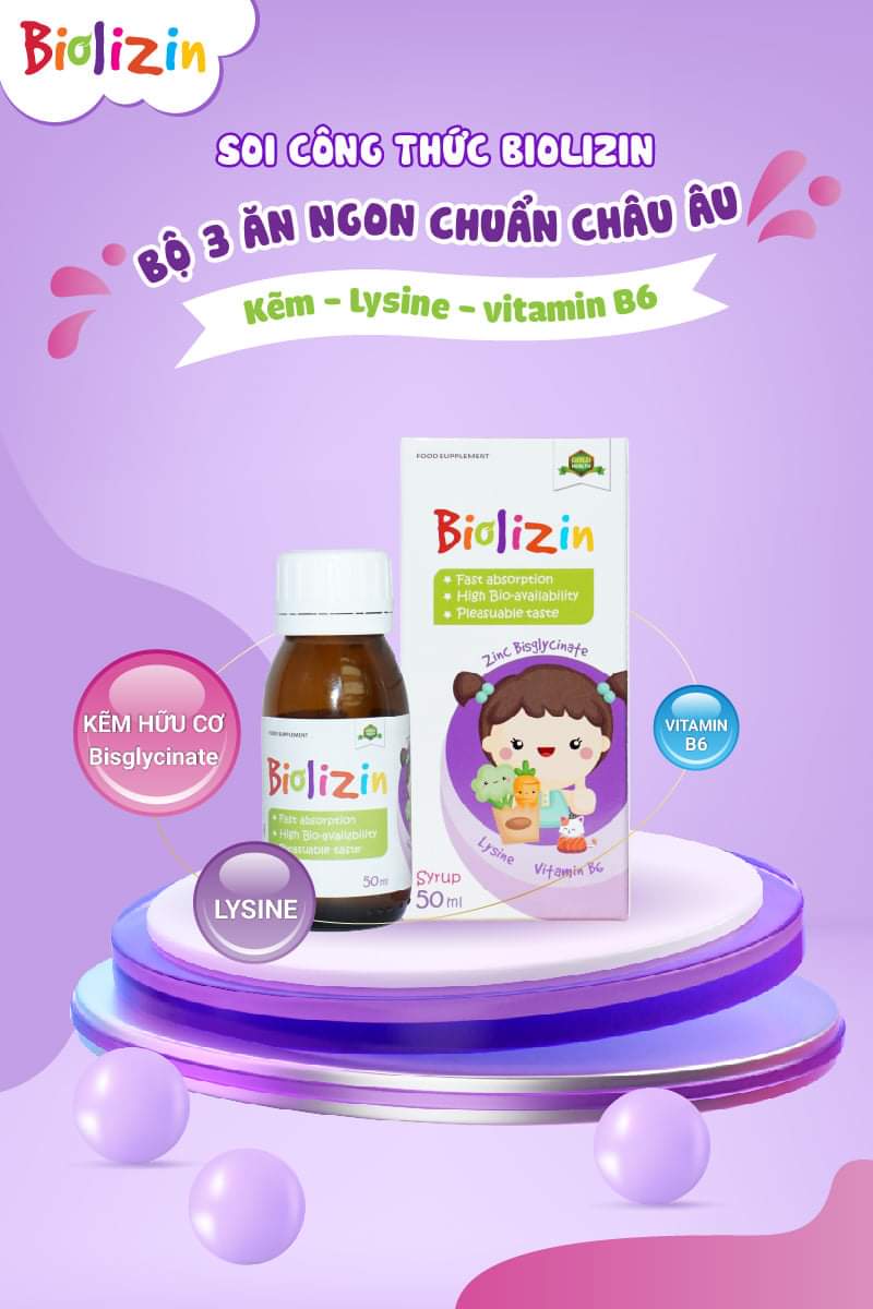 Siro Ăn Ngon BIOLIZIN - Nhập Khẩu Châu Âu - Kích thích Bé Ăn Ngon Miệng, Hấp Thu Nhanh, Tăng Cường Sức Đề Kháng
