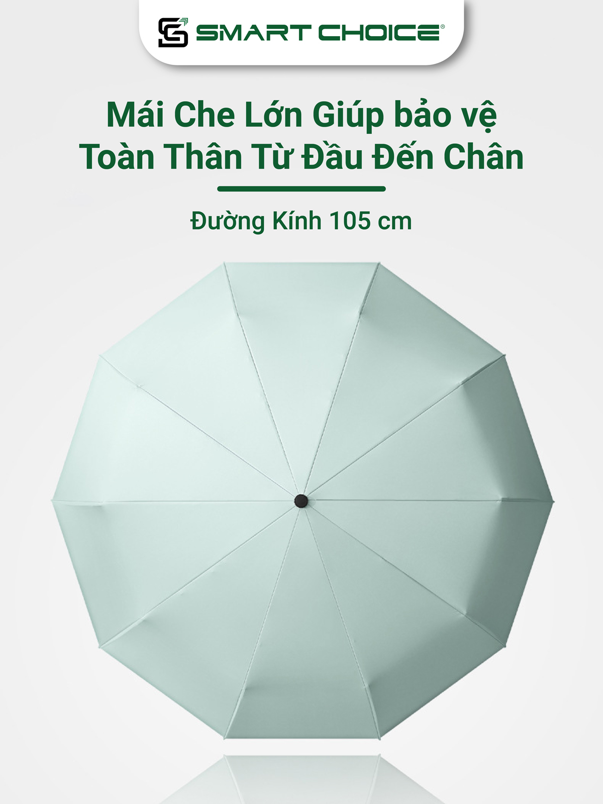 Ô Tự Động 10 Nan Che Mưa Vinyl SMARTCHOICE Tán Rộng 105cm 7 Màu Cao Cấp, Chính Hãng