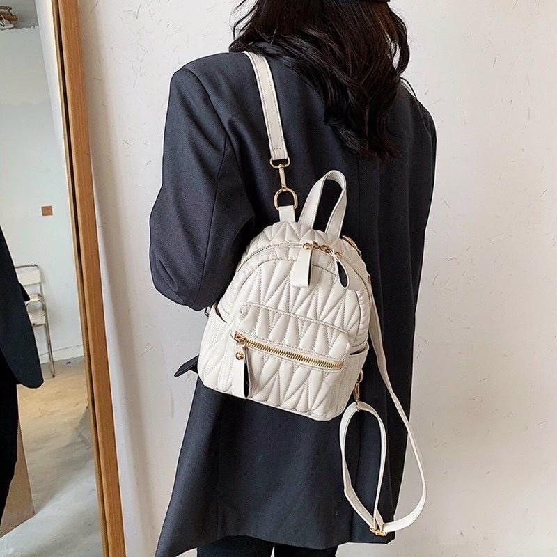 Balo thời trang nữ mini ZuCi A56 size 22cm tiện lợi mang đi chơi du lịch xinh xắn họa tiết kẻ trám phong cách Hàn Quốc