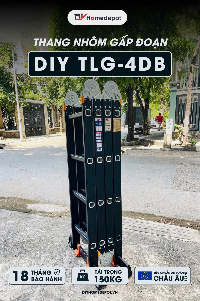 Thang nhôm bốn đoạn cao cấp DIY TLG-4DB chiều cao sử dụng chữ A 2.3M chữ I 4.7M