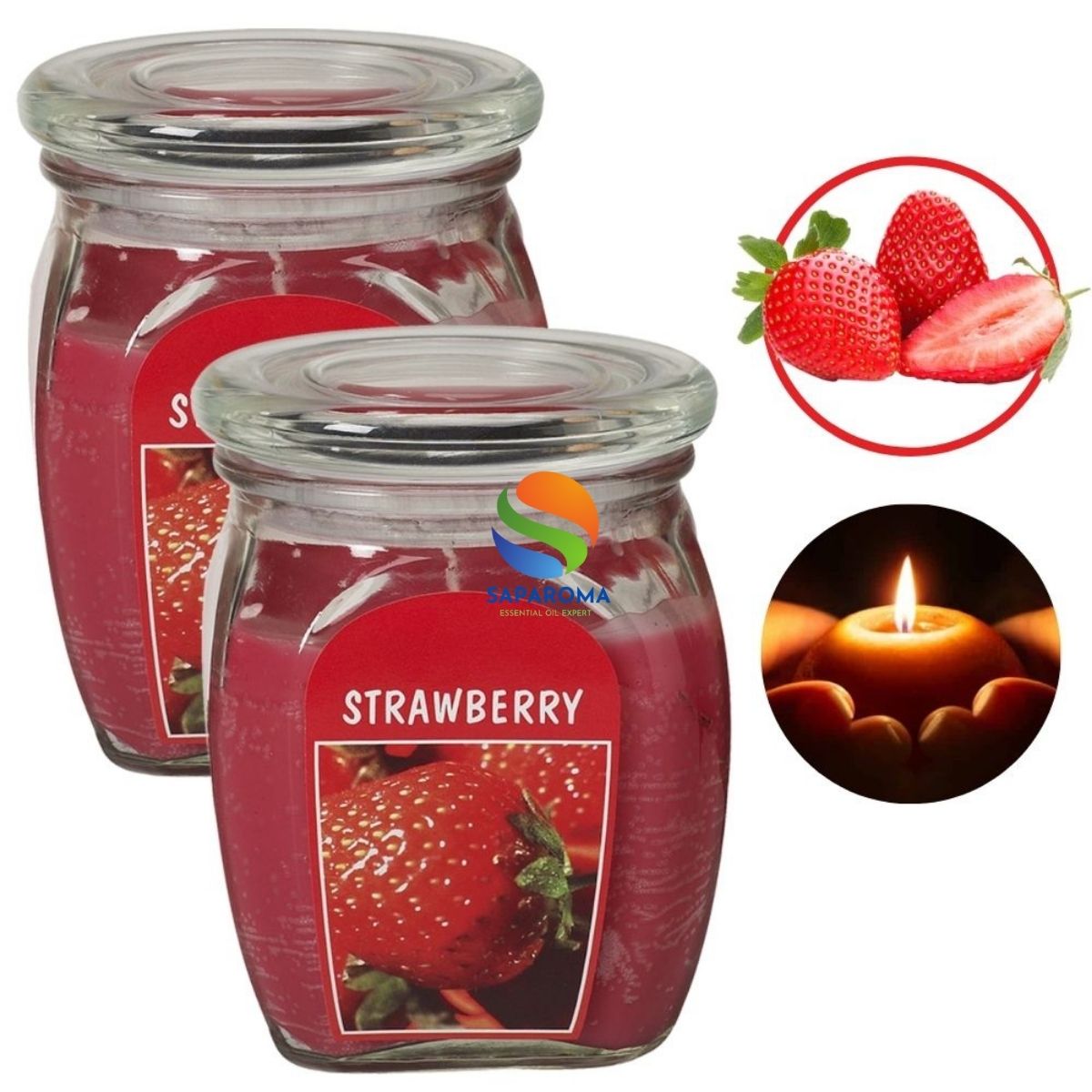 Combo 2 hũ nến thơm tinh dầu Bolsius Strawberry 305g - hương dâu tây, nến trang trí, thơm phòng, thư giãn, Hỗ trợ khử mùi