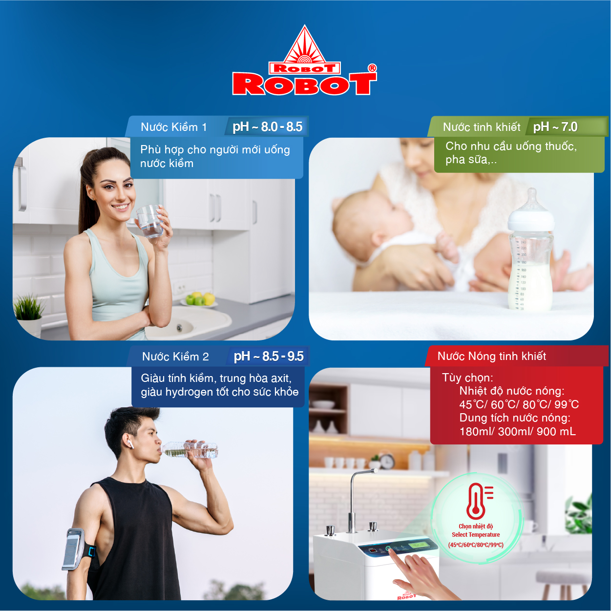 Máy Lọc Nước RO Hydrogen Kiềm Chức Năng Nóng Thông Minh Lạnh ROBOT HydroElite-9 - Hàng Chính Hãng