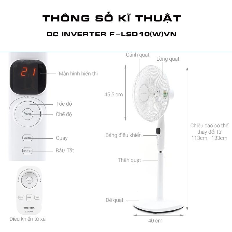Quạt Đứng Toshiba F-LSD30(W)VN, 9 cánh Động Cơ DC inverter 26 Tốc Độ Gió, Hàng Chính Hãng