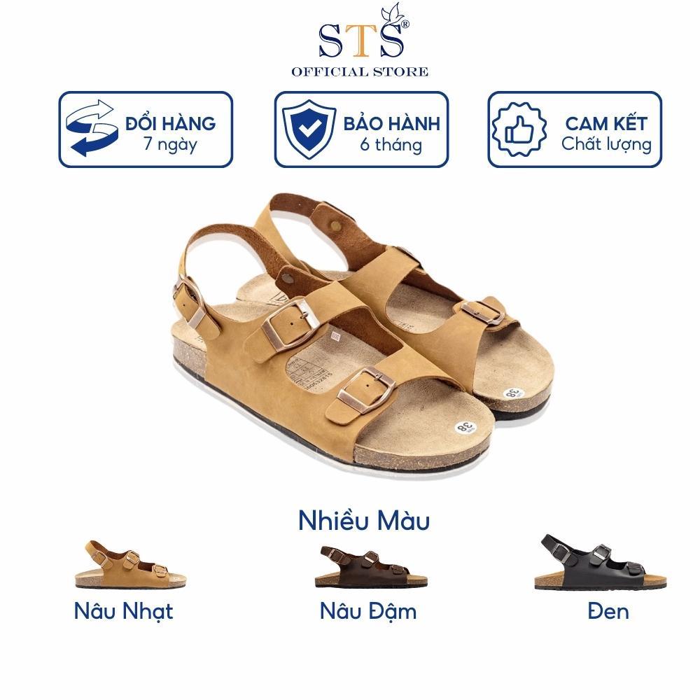 Giày Sandal quai ngang Birken quai hậu đế trấu 3 lớp DA BÒ THẬT NGUYÊN TẤM unisex nam nữ D02