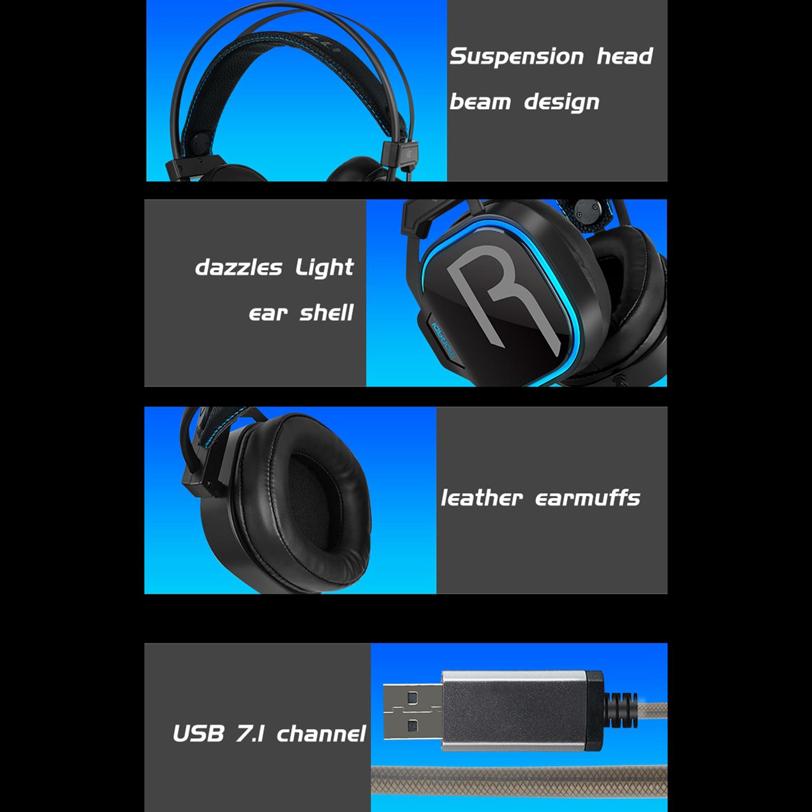 7.1 Stereo Over Ear Gaming Headset Headphone with LED Light for Gamer for PC Laptop