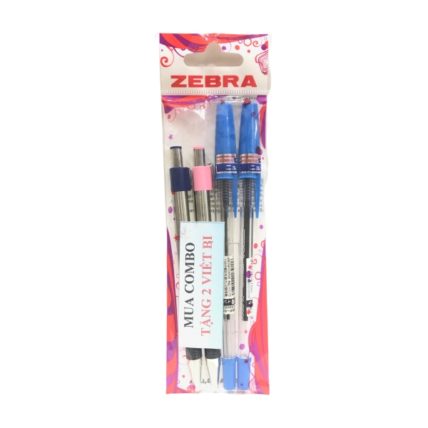 Combo Zebra 5 - 2 Bút Bi Zebra (Tặng Kèm 2 Viết Bi)