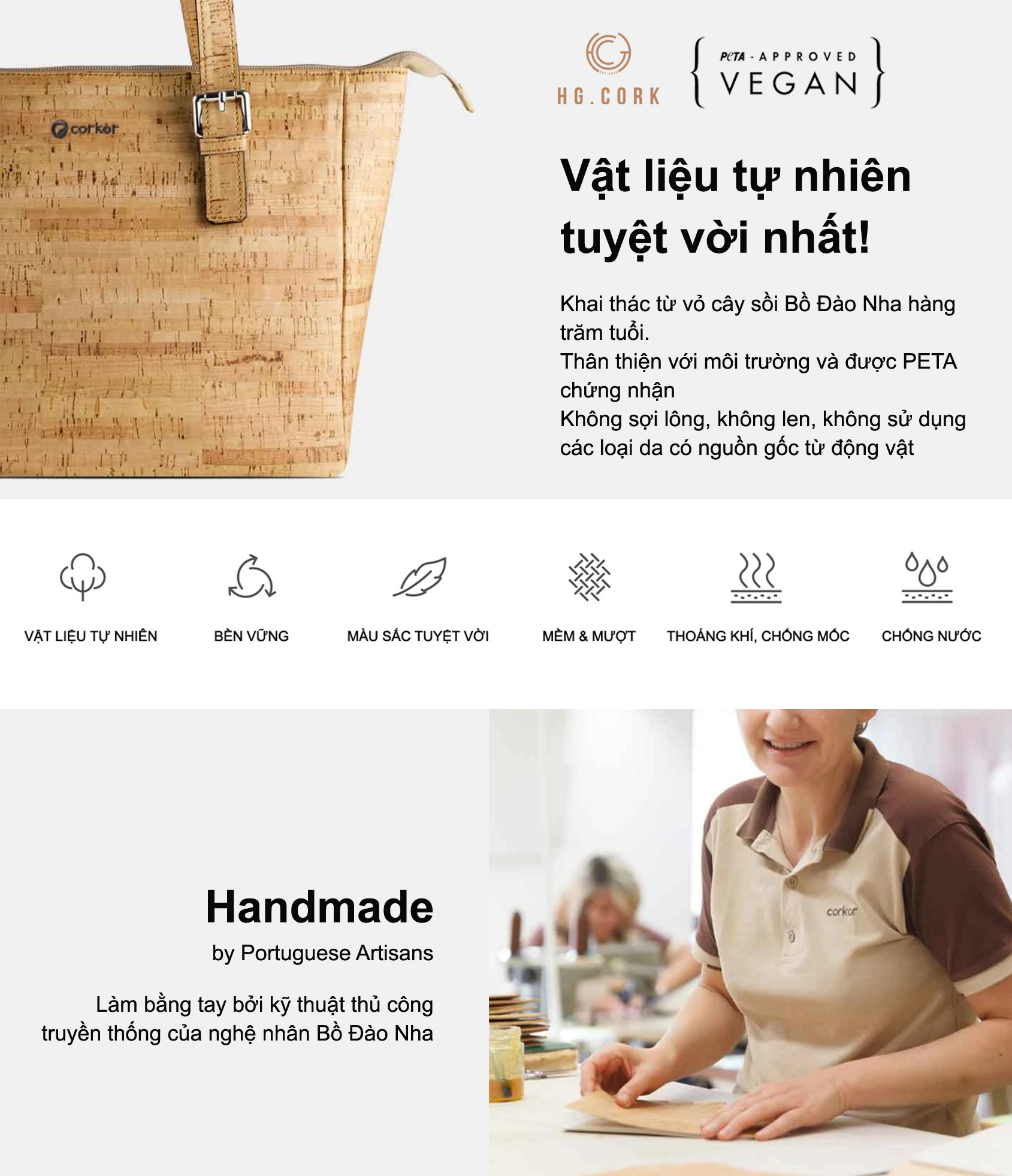 Túi Đeo Vai Nữ Satchel - HGcork Corkor CK149 - Da Cork Thực Vật Cao Cấp - Hàng Chính Hãng, Sản Xuất Tại Bồ Đào Nha