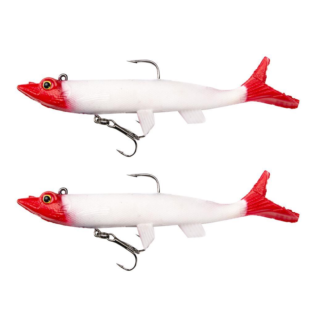 2pcs Lifelike 3D Eye Soft Lead Fishing Lures Red T Tail Sinking Swimbaits with Lead inside for Trout Bass Salmon