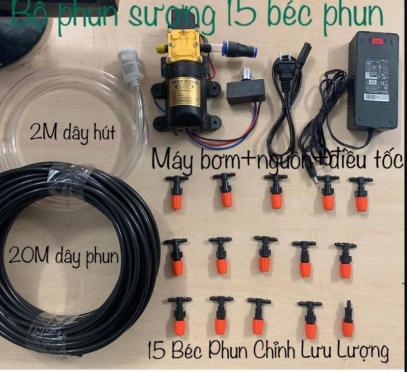 Hệ thống máy phun sương tưới rau, tưới cây, làm mát 15 béc
