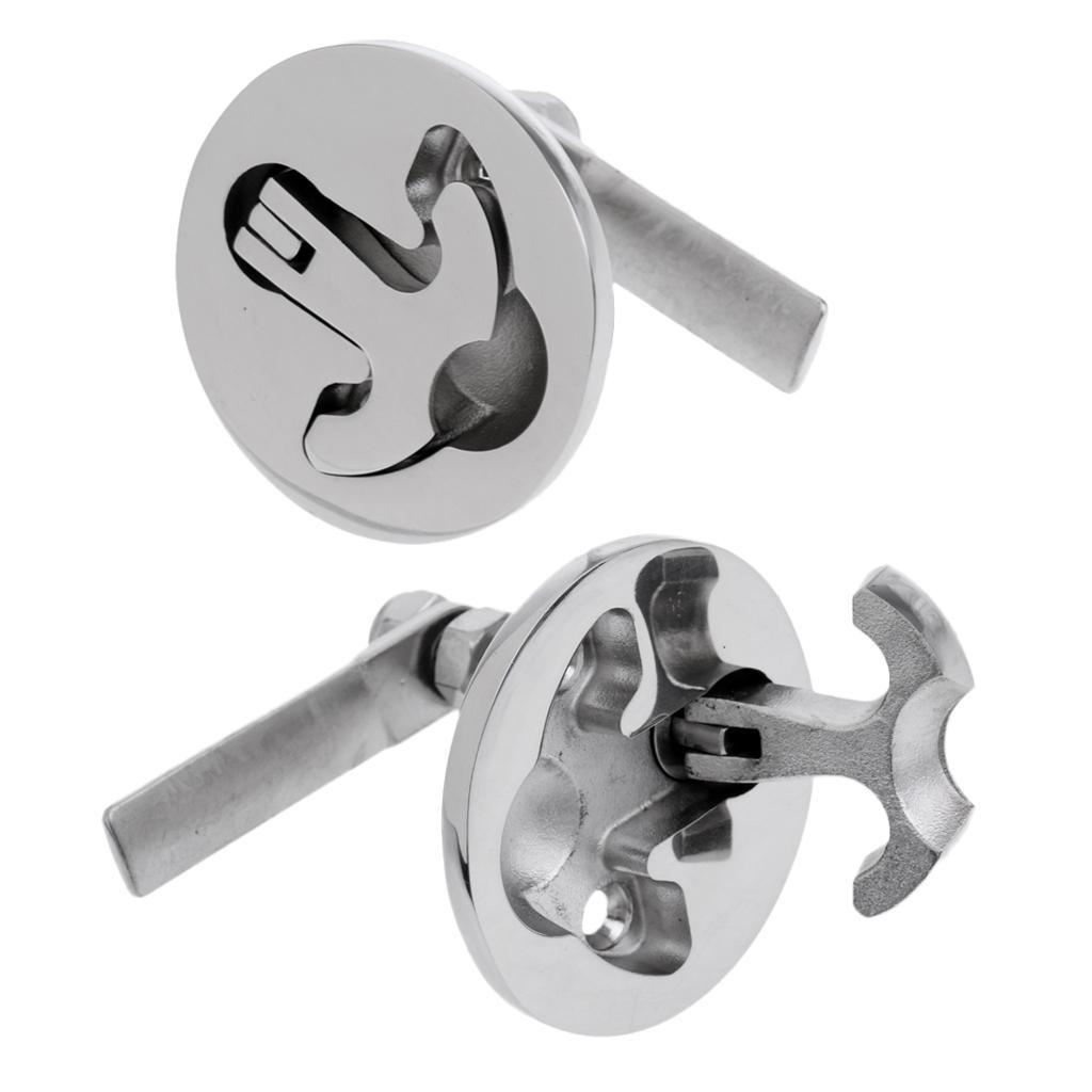 2x Boat Hatch Latch Turning Lift T-Handle 2" 316 Stainless Steel Flush Mount