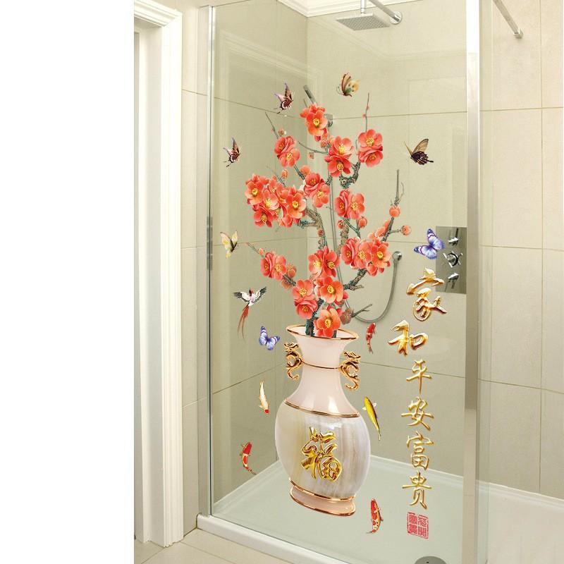 Decal dán tường Bình hoa đào đỏ 3D to nhất