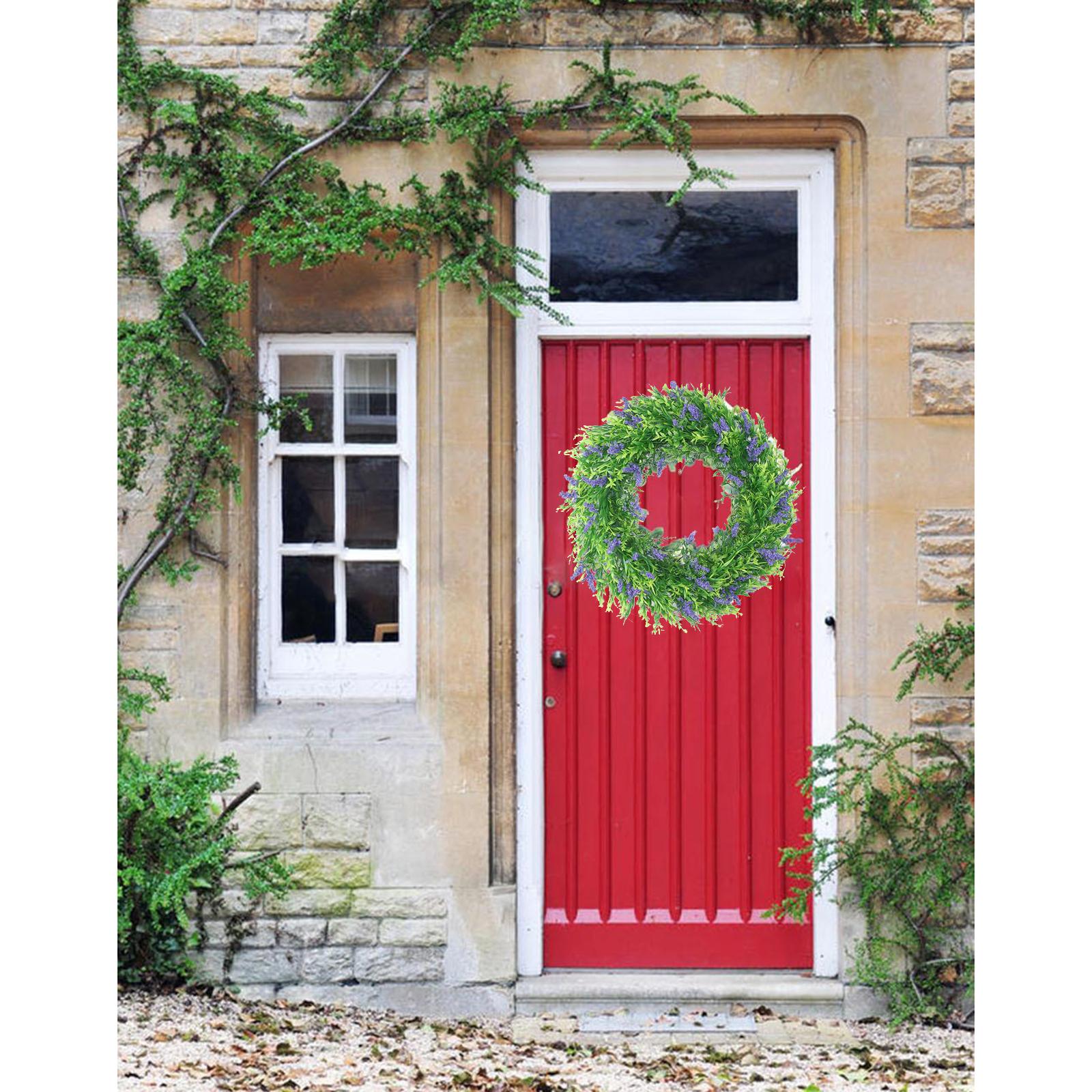 Artificial Lavender Flower Wreath Front Door Wreath Hanging 16" Garland for Wedding Party Indoor Outdoor Wall Home Decor Ornaments Arts
