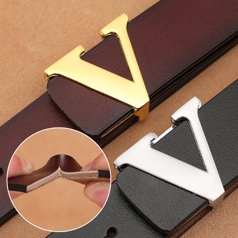 2021 Mới Nam Retro Bóng Khóa Dây Thắt Lưng Da Bò Nguyên Chất Chữ V Quần Dây Thời Trang Tất Cả Trận Đấu thiết Kế Dây