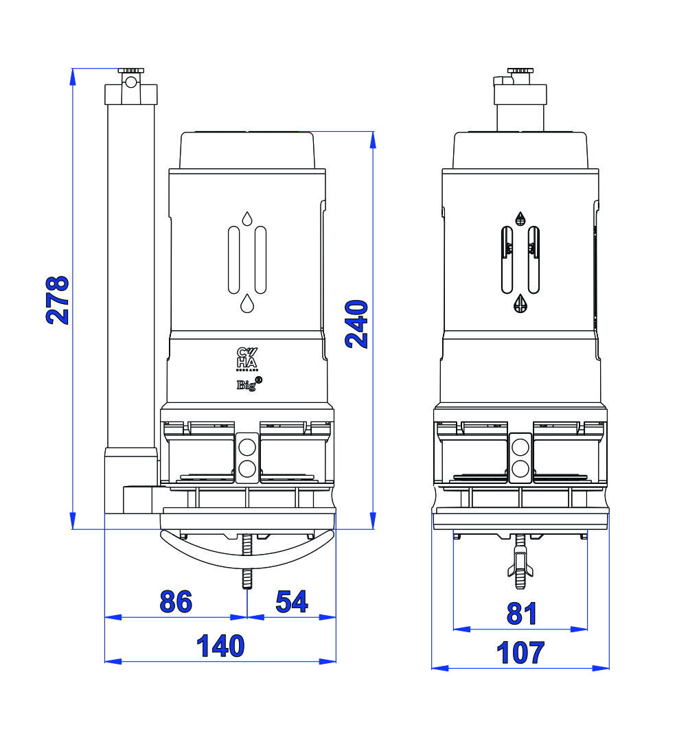 Cụm xả 2 nút nhấn FV23 (big) dùng cho thùng nước (két nước) bồn cầu 1 khối,chiều cao trụ xả cố định 240mm