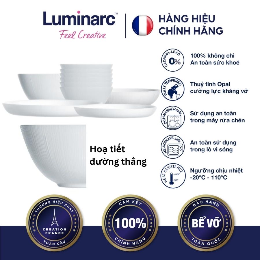 Bộ Bàn Ăn Tô Chén Đĩa Thuỷ Tinh Cường Lực Luminarc Diwali Lines - Ludili12M