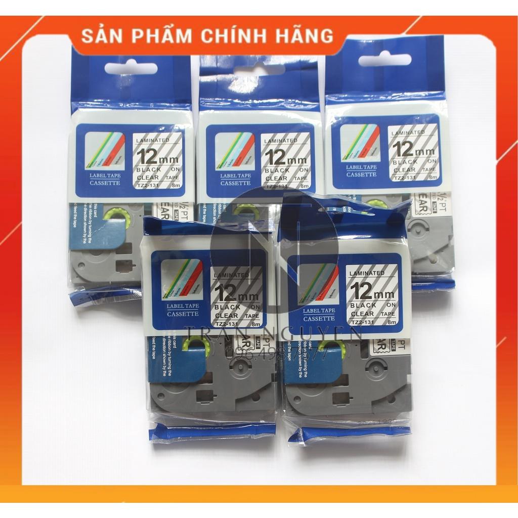 [Combo 5 hộp] Nhãn In đa lớp Tz2-131 - Đen nền trong 12mm x 8m - Hàng nhập khẩu