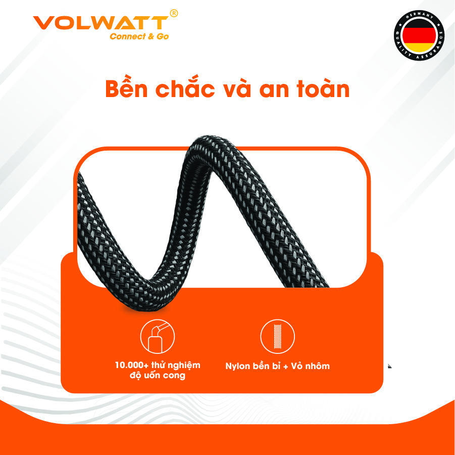 Cáp sạc nhanh 60W Volwatt GE-A45-CC hàng chính hãng - Cáp Type-C to Type-C nam châm từ tính chống rối, có LED, truyền dữ liệu 480Mbps – BH 12 tháng
