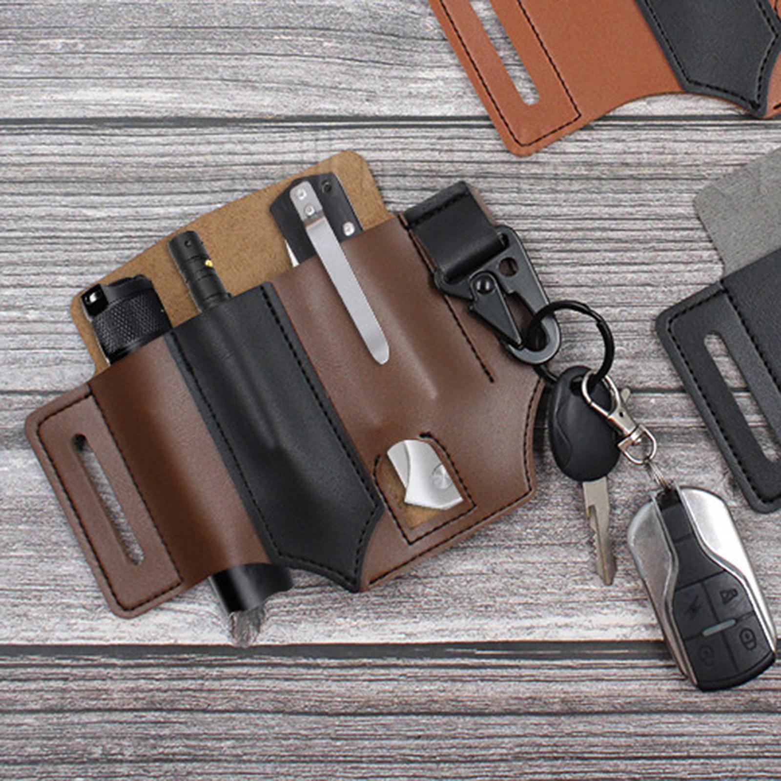 Leather Sheath for Belt, Multitool Sheath with Loops, Pocket Organizer for Men, Flashlight Holder Sheath Tool Pouch for Gears