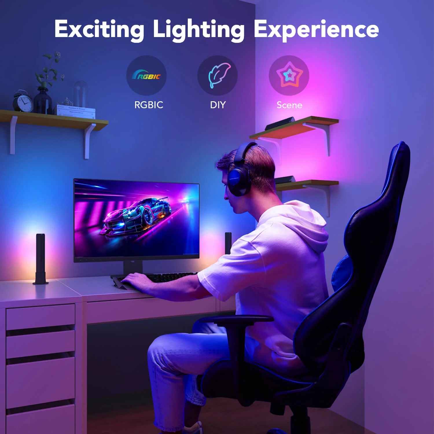 Đèn LED TV Govee RGBICWW WiFi + Bluetooth Flow Plus Light Bars H6056 | Đèn trang trí TV thông minh | Thiết kế sang trọng | Tính năng hiện đại