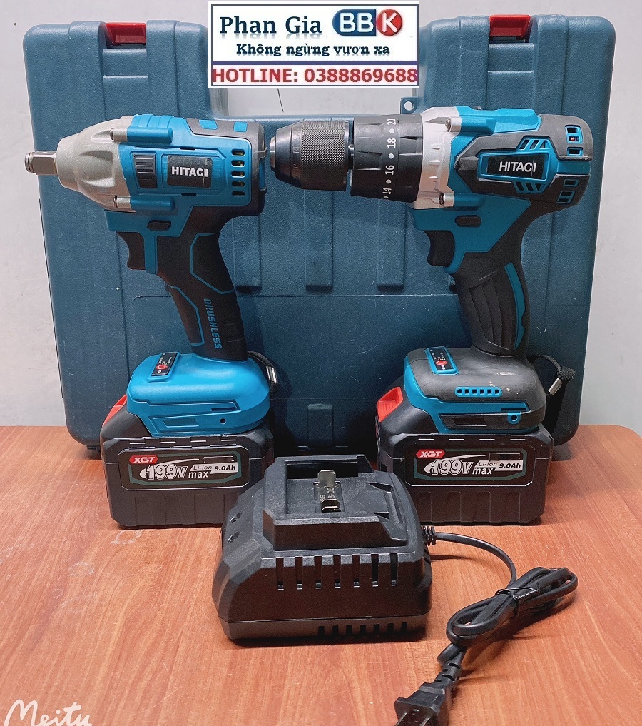 Bộ Combo 2 Máy Gồm Máy Khoan Pin Và Máy Siết Bulong 199V 2 Pin 15 Cell - Bảo Hành 12 Tháng