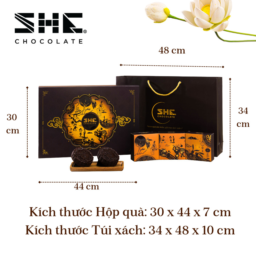 Bộ quà Ánh Trăng Nâu - 4 bánh trung thu socola - SHE Chocolate - Món quà sức khỏe tặng người thân - Trung thu 2023