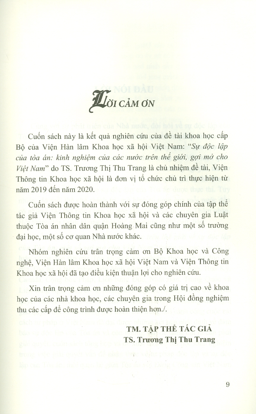 Kinh Nghiệm Các Nước Trên Thế Giới Về Sự Độc Lập Của Tòa Án, Một Số Gợi Mở Cho Việt Nam